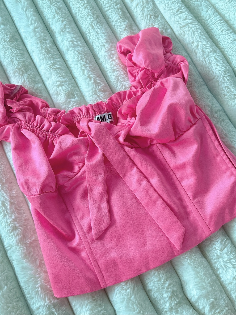 I AM GIA Pink Ruffle Tie-Front Crop Top